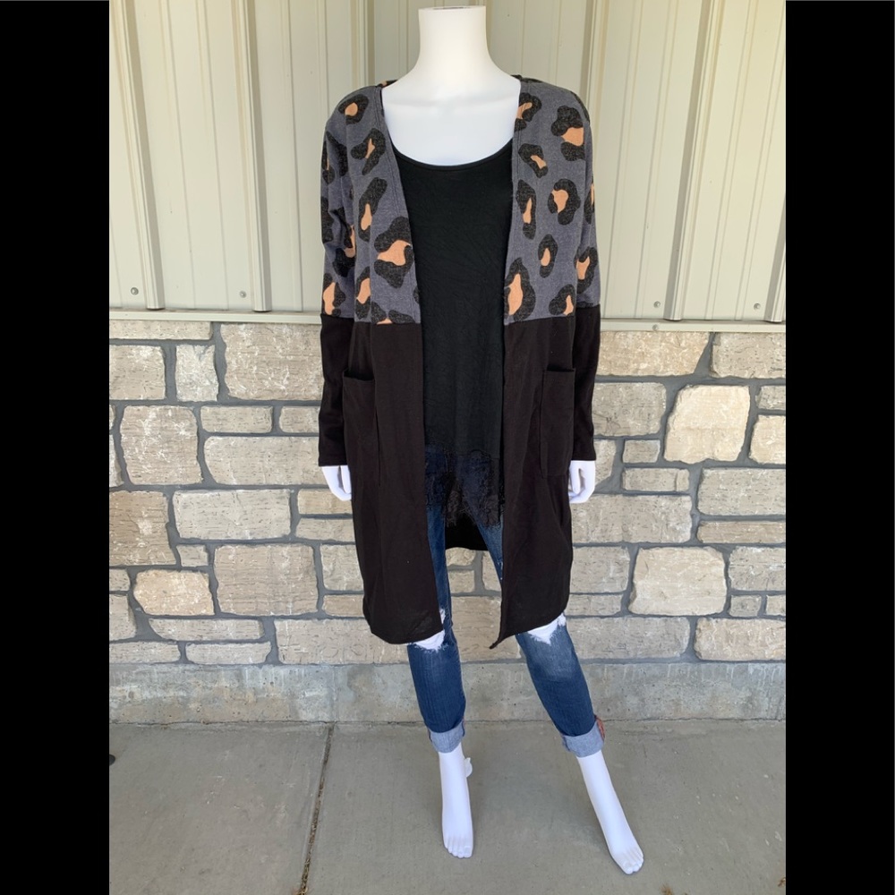 Leopard Colorblock Animal Print Cardigan